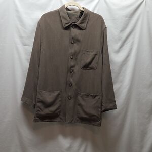 Murano Silk Mens Shacket Lined 3 Pockets Brown L Casual Luxury